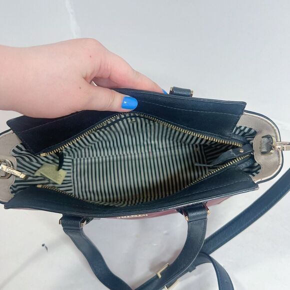 Kate Spade Cameron Street Small Hayden Burgundy Cream Leather Structured Handbag - Picture 6 of 14